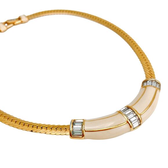 VTG Signed Swarovski Necklace Gold Tone Baguette Rhinestone 1980s Statement - Picture 13 of 16